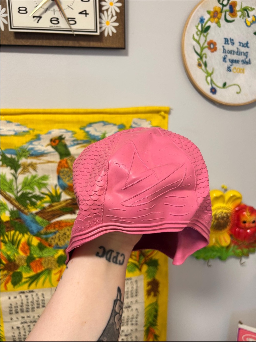 Vintage Pink Rubber Sail Boat Swim Cap